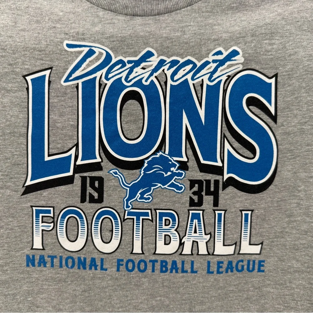 Detroit Lions Graphic‎ T Shirt Youth S 6/7 Gray Blue NFL Apparel Football 1934